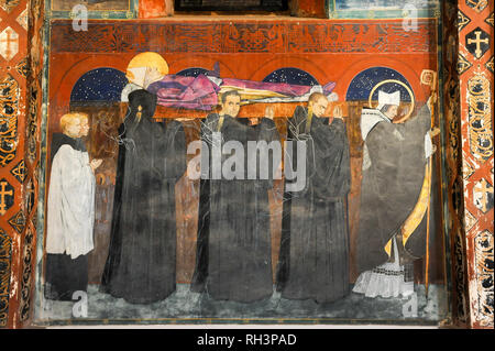 Fresque de la procession funéraire de Saint Odilo de Cluny par Jan Henryk de Rosen dans la Cathédrale Arménienne de Lviv construite en XIV siècle dans le centre historique Banque D'Images