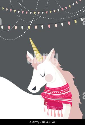 Licorne magique au winter scine. joyeux noël et bonne année. vector illustration Illustration de Vecteur