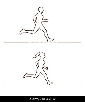 Silhouettes de ligne de coureurs. ensemble de chiffres coureurs linéaire Illustration de Vecteur