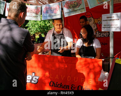 Marché alimentaire chinoise décroche à un festival d'aliments asiatiques, en Nouvelle-Zélande. Banque D'Images