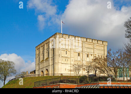 Une vue sur le château de Norwich à partir de la prairie du château dans le centre de la ville de Norwich, Norfolk, Angleterre, Royaume-Uni, Europe. Banque D'Images