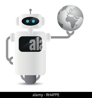 Robot mignon holding globe terrestre dans sa main vector illustration EPS10 Illustration de Vecteur