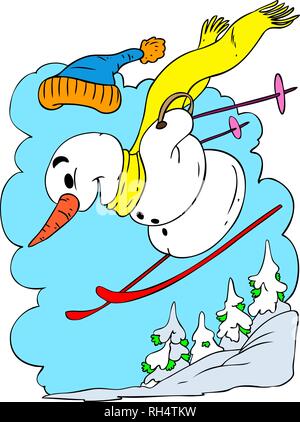 Ski bonhomme de dessin animé de la montagne vector illustration Illustration de Vecteur