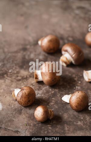 Brown de champignons portobello still life, selective focus Banque D'Images