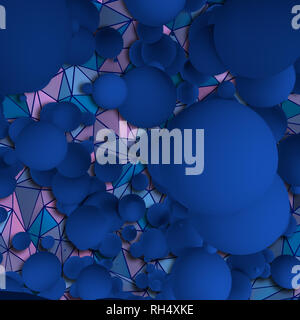 3D générée par ordinateur vierge sphères bleu sur fond maille triangle de couleur Banque D'Images