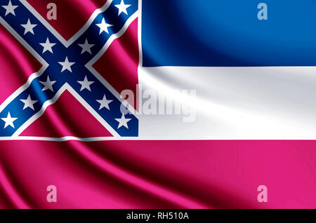 Moderne et réaliste du Mississippi libre drapeau 3D illustration. Parfait pour les fins de l'arrière-plan ou de texture. Banque D'Images