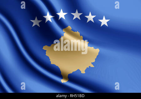 Moderne et réaliste du Kosovo libre drapeau 3D illustration. Parfait pour les fins de l'arrière-plan ou de texture. Banque D'Images