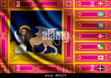 Moderne et réaliste de Vénétie libre drapeau 3D illustration. Parfait pour les fins de l'arrière-plan ou de texture. Banque D'Images