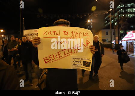 Athènes, Grèce. Jan 31, 2019. Les militants de démontrer à Athènes, contre une éventuelle intervention dans Venezuella. Crédit : George/Panagakis Pacific Press/Alamy Live News Banque D'Images