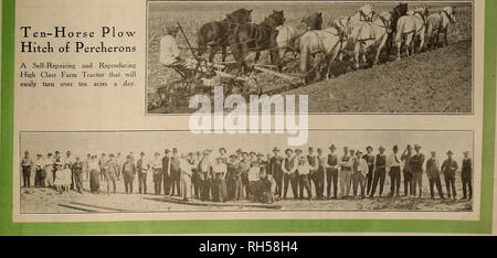 . Source et sportsman. Les chevaux. Ves Cal Hereford vêlé en 1918. Seront exposées lors de la Gendarmerie royale et des spectacles internationaux et probablement à la California Inter- national Livestock Show à San Fran- cisco, Février, 1919. Ten-Horse l'attelage de la charrue de Percherons UN Self-Repairing et reproduire les hautes Class tracteur agricole qui va facilement se transformer plus de 10 acres par jour.. Veuillez noter que ces images sont extraites de la page numérisée des images qui peuvent avoir été retouchées numériquement pour plus de lisibilité - coloration et l'aspect de ces illustrations ne peut pas parfaitement ressembler à l'œuvre originale.. San Francisco, Californie : Banque D'Images