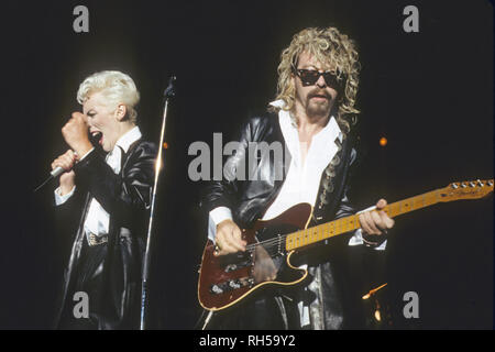 Duo de musique britannique EURYTHMICS Annie Lennox et Dave Stewart en 1986. Photo : Jeffrey Mayer Banque D'Images