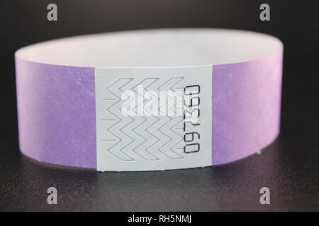 Violet Couleur violet-shadeTyvek bracelets pour concerts, événements et festivals de musique Banque D'Images