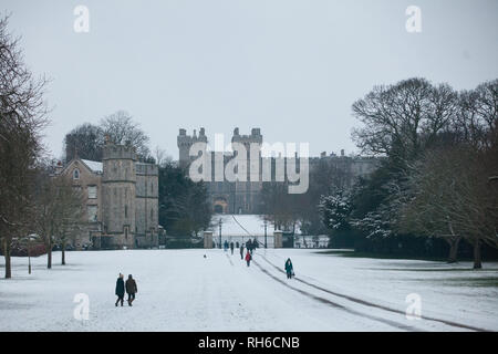 Windsor, Royaume-Uni. 1er février 2019. Une nuit de neige, en face du château de Windsor sur la longue promenade à Windsor Great Park. Plus de neige devrait tomber au cours de la matinée dans la région de Berkshire et des dizaines d'écoles restera fermé pour la journée. Credit : Mark Kerrison/Alamy Live News Banque D'Images