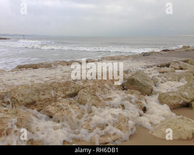 Plage de Sandbanks, Poole, Dorset, UK. 1er février 2019. La neige est tombée sur les collines de Purbeck, dans le Dorset, certains posés sur les plages. La marée haute brough dans de belles vagues et c'était agréable de marcher sur la plage. Suzanne crédit McGowan / Alamy Live News Banque D'Images