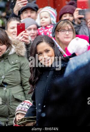 Bristol, Royaume-Uni. 1er février 2019. Meghan, duchesse de Sussex arrivent à la Bristol Old Vic de Bristol, le 1 février 2019, pour rencontrer les membres du public, en savoir plus sur la ville riche histoire culturelle et visite les organisations de soutien aux collectivités ayant le plus besoin Photo : Albert Nieboer/ Pays-Bas OUT/Point de vue OUT | Crédit : afp photo alliance/Alamy Live News Banque D'Images