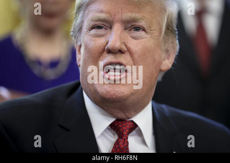 Washington, District de Columbia, Etats-Unis. Jan 31, 2019. Le Président des Etats-Unis, Donald J. Trump parle au cours d'une réunion avec les industriels américains dans le bureau ovale de la Maison Blanche le 31 janvier 2019 à Washington, DC. Credit : Oliver Contreras/Piscine via CNP Crédit : Oliver Contreras/CNP/ZUMA/Alamy Fil Live News Banque D'Images