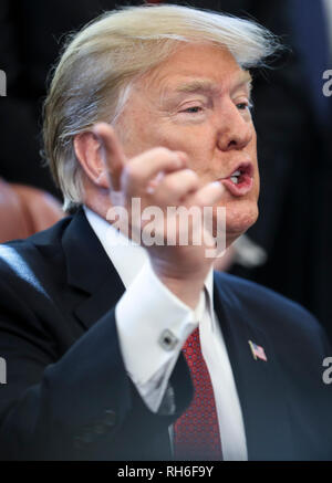 Washington, DC. Jan 31, 2019. Le Président des Etats-Unis, Donald J. Trump parle au cours d'une réunion avec les industriels américains dans le bureau ovale de la Maison Blanche le 31 janvier 2019 à Washington, DC. Credit : Oliver Contreras/Piscine via CNP | Conditions de crédit dans le monde entier : dpa/Alamy Live News Banque D'Images