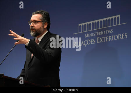 DF - Brasilia - 02/01/2019 - collectif d'Itamaraty - Ernesto Araujo, ministre des Relations Extérieures, lors d'une conférence de presse ce vendredi, le 1 février, où il parlera de la position du Brésil sur la crise au Venezuela. Photo : Mateus Bonomi / AGIF Banque D'Images