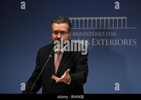 DF - Brasilia - 02/01/2019 - collectif d'Itamaraty - Ernesto Araujo, ministre des Relations Extérieures, lors d'une conférence de presse ce vendredi, le 1 février, où il parlera de la position du Brésil sur la crise au Venezuela. Photo : Mateus Bonomi / AGIF Banque D'Images