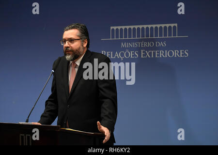 DF - Brasilia - 02/01/2019 - collectif d'Itamaraty - Ernesto Araujo, ministre des Relations Extérieures, lors d'une conférence de presse ce vendredi, le 1 février, où il parlera de la position du Brésil sur la crise au Venezuela. Photo : Mateus Bonomi / AGIF Banque D'Images