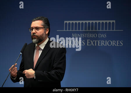 DF - Brasilia - 02/01/2019 - collectif d'Itamaraty - Ernesto Araujo, ministre des Relations Extérieures, lors d'une conférence de presse ce vendredi, le 1 février, où il parlera de la position du Brésil sur la crise au Venezuela. Photo : Mateus Bonomi / AGIF Banque D'Images