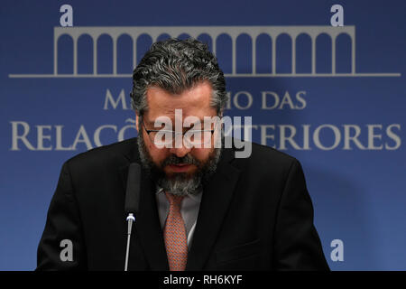 DF - Brasilia - 02/01/2019 - collectif d'Itamaraty - Ernesto Araujo, ministre des Relations Extérieures, lors d'une conférence de presse ce vendredi, le 1 février, où il parlera de la position du Brésil sur la crise au Venezuela. Photo : Mateus Bonomi / AGIF Banque D'Images