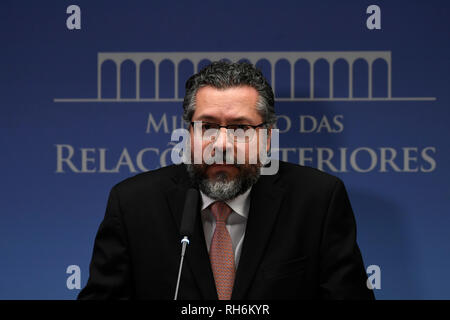 DF - Brasilia - 02/01/2019 - collectif d'Itamaraty - Ernesto Araujo, ministre des Relations Extérieures, lors d'une conférence de presse ce vendredi, le 1 février, où il parlera de la position du Brésil sur la crise au Venezuela. Photo : Mateus Bonomi / AGIF Banque D'Images