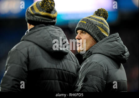 Huddersfield, UK. , . 01 février 2019. John Smiths Stadium, Huddersfield, Angleterre ; Rugby League Super League, Betfred Une ronde Huddersfield Giants vs Salford Red Devils ; Huddersfield Giants entraîneur en chef Simon Woolford vu son côté perdre le match d'ouverture à Salford Diables Rouges. Credit : Dean Williams/Alamy Live News Banque D'Images