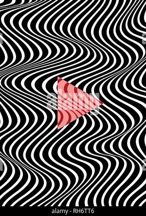 Résumé motif géométrique ondulée verticale. Texture vecteur noir et blanc avec des rayures, des vagues. L'élément flèche rouge au milieu. L'effet 3D dynamiques, il Illustration de Vecteur