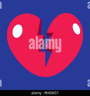 Rouge fluo vector icône cœur brisé idéal pour la Saint-Valentin et isolé de mariage sur bleu Illustration de Vecteur