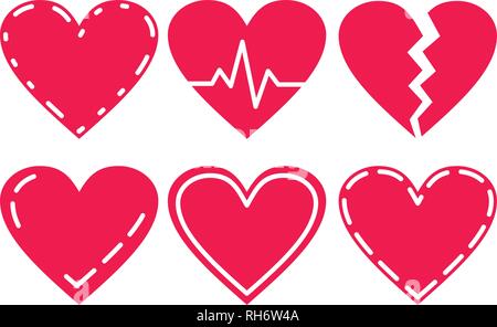 Coeur rouge néon Icons Set, idéal pour la Saint-Valentin et mariage. Vector illustration isolé sur fond blanc Illustration de Vecteur