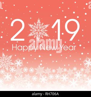 2019 Bonne Année modèle de carte. Design patern avec flocons de coraux vivants et de couleur blanche. Illustration de Vecteur