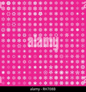 Gros flocons collection vector icon set rose en plastique de couleur de fond. Tendance 2019. 256 flocons gracieux. Cristal graphique décoration congelé. Illustration de Vecteur