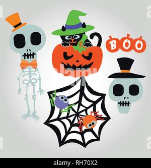 Symboles et éléments d'Halloween, autocollants, Vector Illustration Illustration de Vecteur