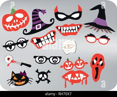 Symboles et éléments d'Halloween, autocollants, Vector Illustration Illustration de Vecteur