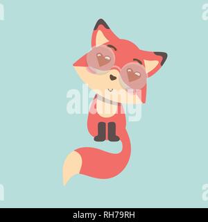 Fox mignon dessin animé sur fond pastel. Illustration de Vecteur