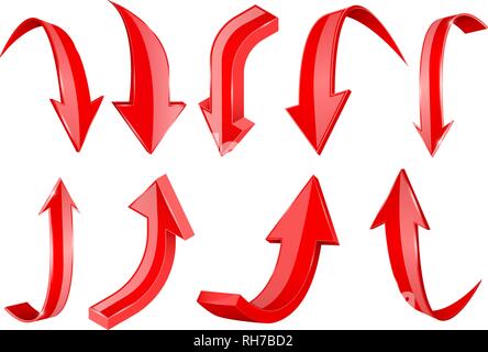 3d flèches rouge brillant. Ensemble d'icônes Haut et Bas Illustration de Vecteur