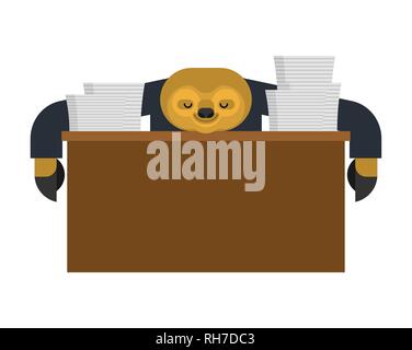 Sloth dormir au travail. paresseux à table. animal Cartoon d'affaires. Vector illustration Illustration de Vecteur