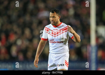 31 janvier 2019 , TOTALEMENT méchants, stade St Helens, Angleterre ; Betfred Super League, ronde 1, St Helens vs Wigan Warriors ; Joseph Paulo (12) de St Helens au cours du jeu Crédit : Mark Cosgrove/News Images Banque D'Images