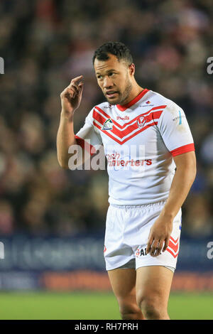 31 janvier 2019 , TOTALEMENT méchants, stade St Helens, Angleterre ; Betfred Super League, ronde 1, St Helens vs Wigan Warriors ; Joseph Paulo (12) de St Helens au cours du jeu Crédit : Mark Cosgrove/News Images Banque D'Images