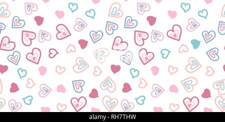 Cœurs dessinés à la main - modèle sans couture. Petits coeurs colorés. Doux calme couleurs délicates. Arrière-plan ou la texture de papier de soie, etc. Illustration de Vecteur