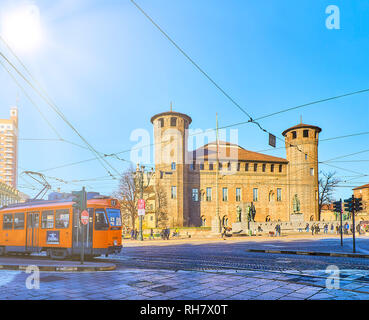 Turin, Italie - le 31 décembre 2018. Castello degli Acaja château dans la place Piazza Castello. Turin, Piémont, Italie. Banque D'Images
