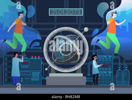 Avec des scientifiques de laboratoire et time machine Illustration de Vecteur