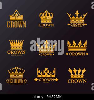 Ensemble de couronnes en or isolé Illustration de Vecteur