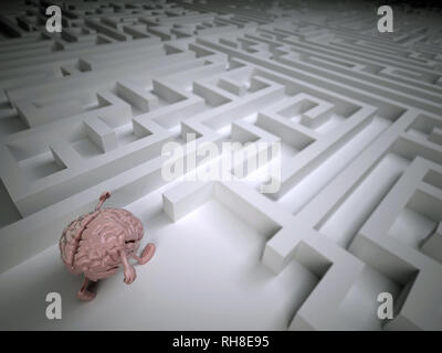 Cerveau humain dans le Labyrinthe Labyrinthe, 3d illustration Banque D'Images