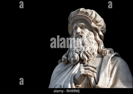 Statue de léonard de Vinci, par Luigi, Alain Serres 1839. Il est situé dans la cour des offices, à Florence. Banque D'Images