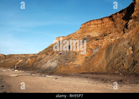 L'érosion côtière sur la plage de Compton Compton, Bay, Compton, île de Wight, Angleterre, Royaume-Uni. Banque D'Images