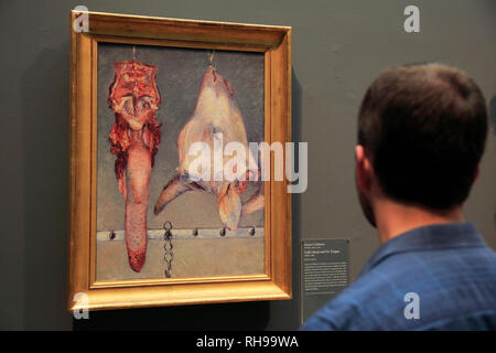 Un visiteur à la caillebotte Gustave à la tête de veau et langue de boeuf à l'Art Institute de Chicago. Chicago.l'Illinois. USA Banque D'Images