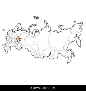 L'emblème de l'oblast de Kirov sur plan avec des divisions administratives et des frontières de la Russie Banque D'Images