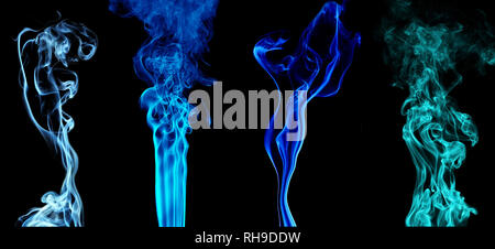 La fumée fluide multicolore jeu isolé sur fond noir. Banque D'Images